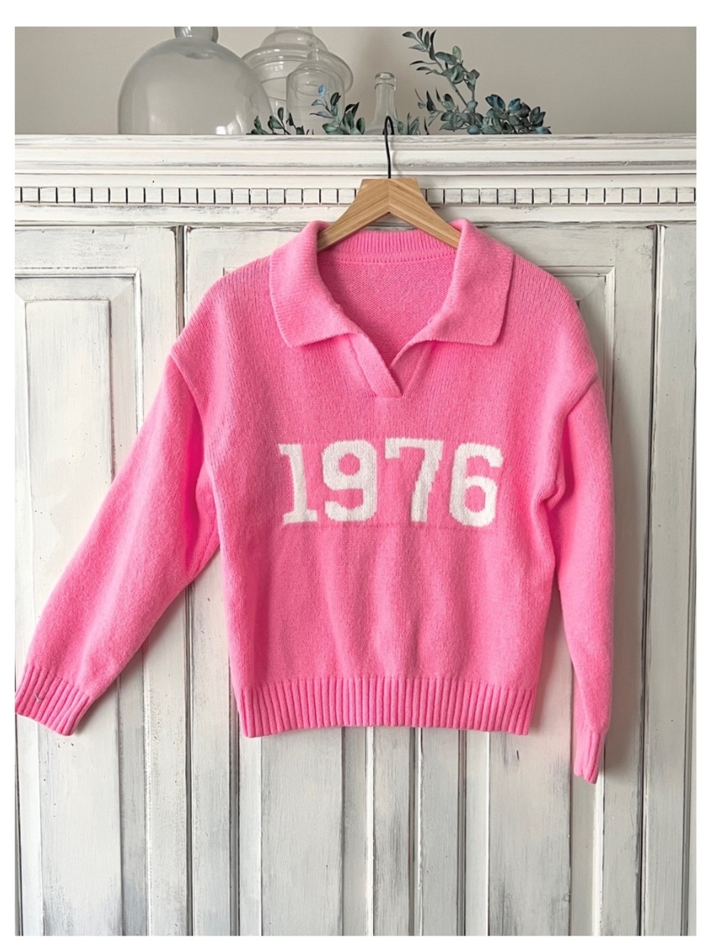 NWT “1976” Collared Sweater in Bubblegum Pink - LARGE